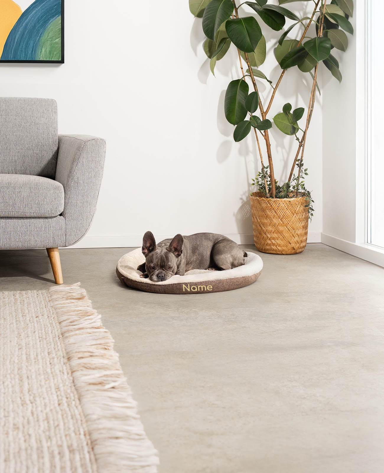 Rundes Heimtierbett, personalisiert