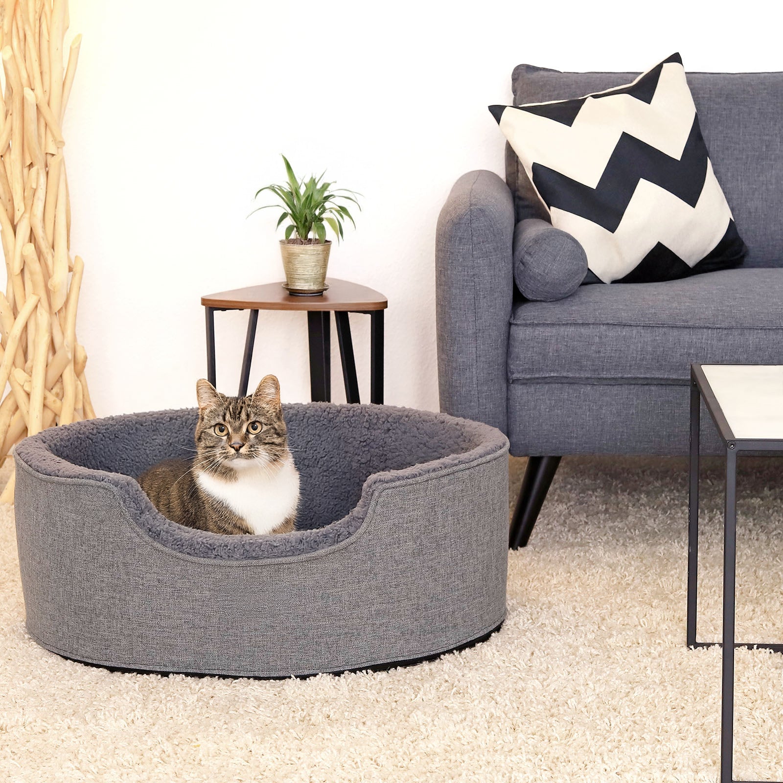 Waschbares Katzenbett mit Plüsch