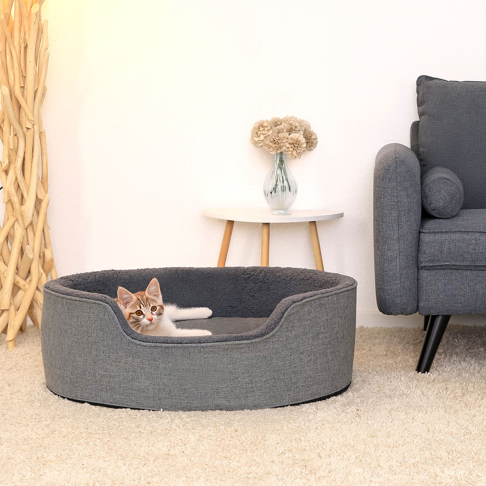 Waschbares Katzenbett mit Plüsch