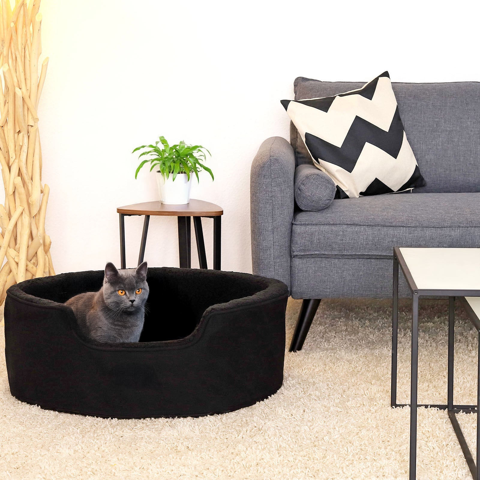 Waschbares Katzenbett mit Plüsch