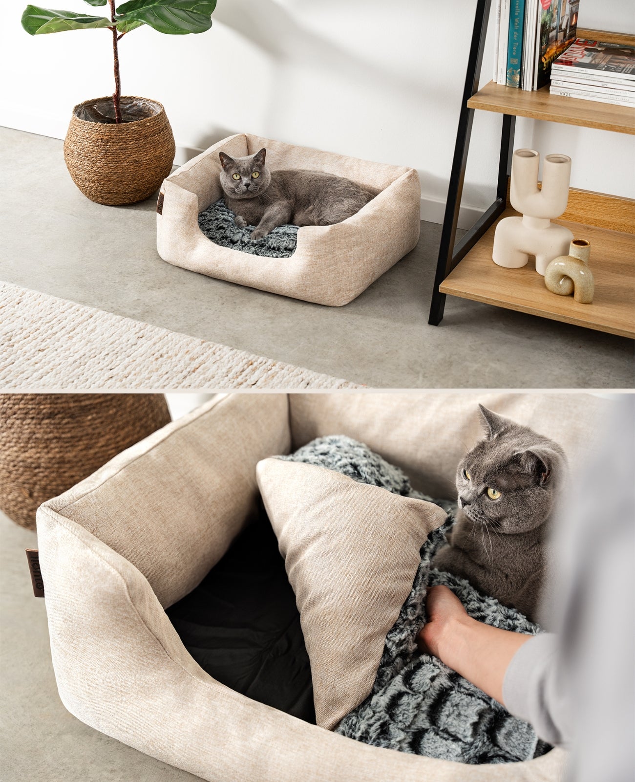 Katzenbett mit Wendekissen & meliertem Außenstoff