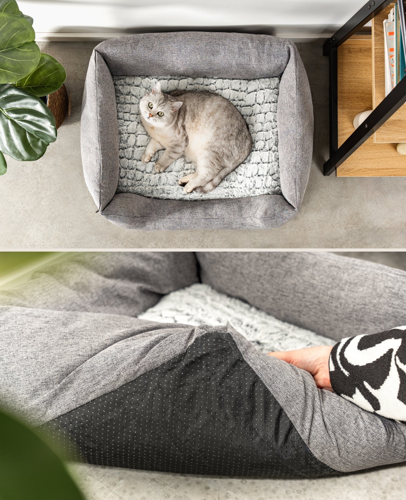 Katzenbett mit Wendekissen & meliertem Außenstoff