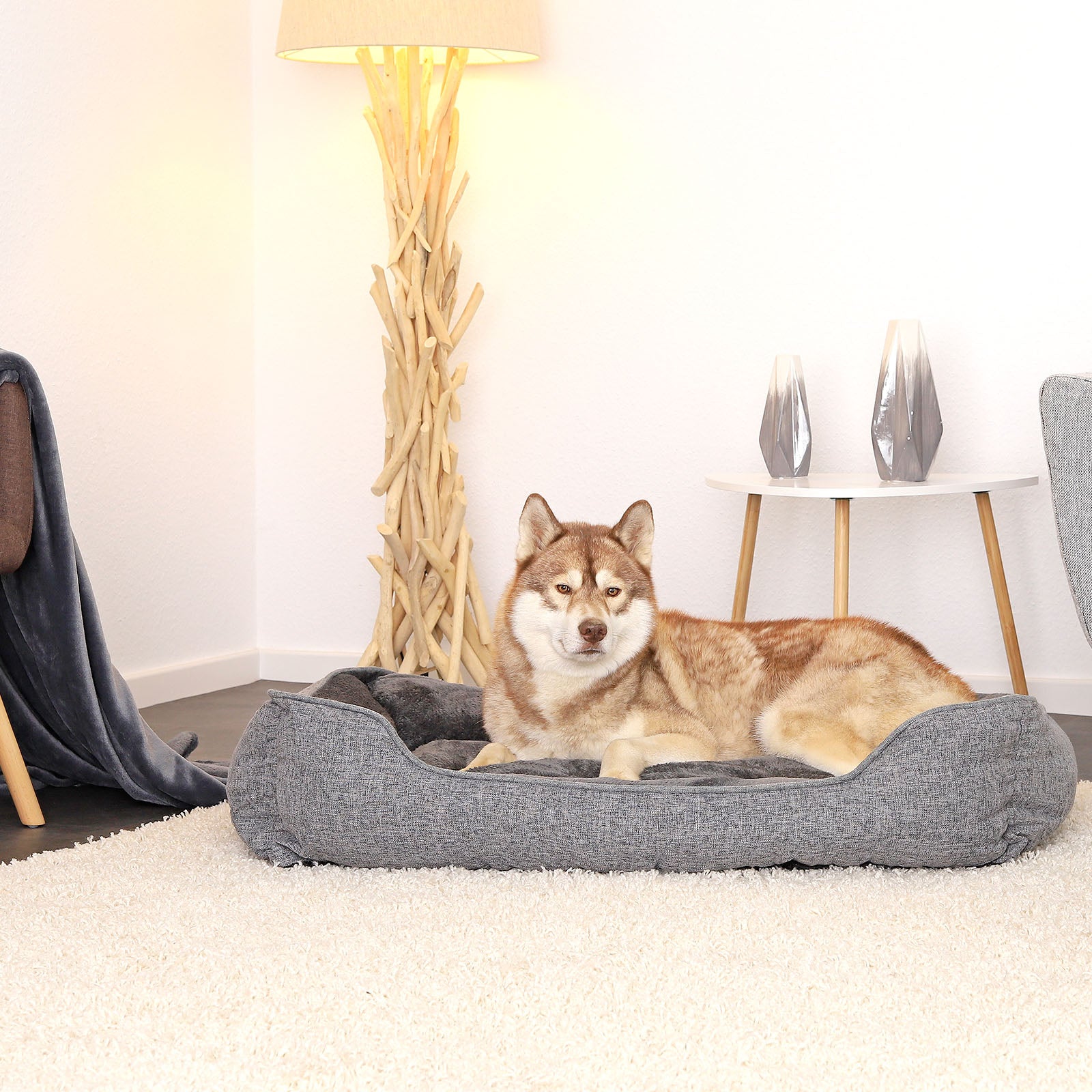 Meliertes Hundebett mit abnehmbarem Bezug