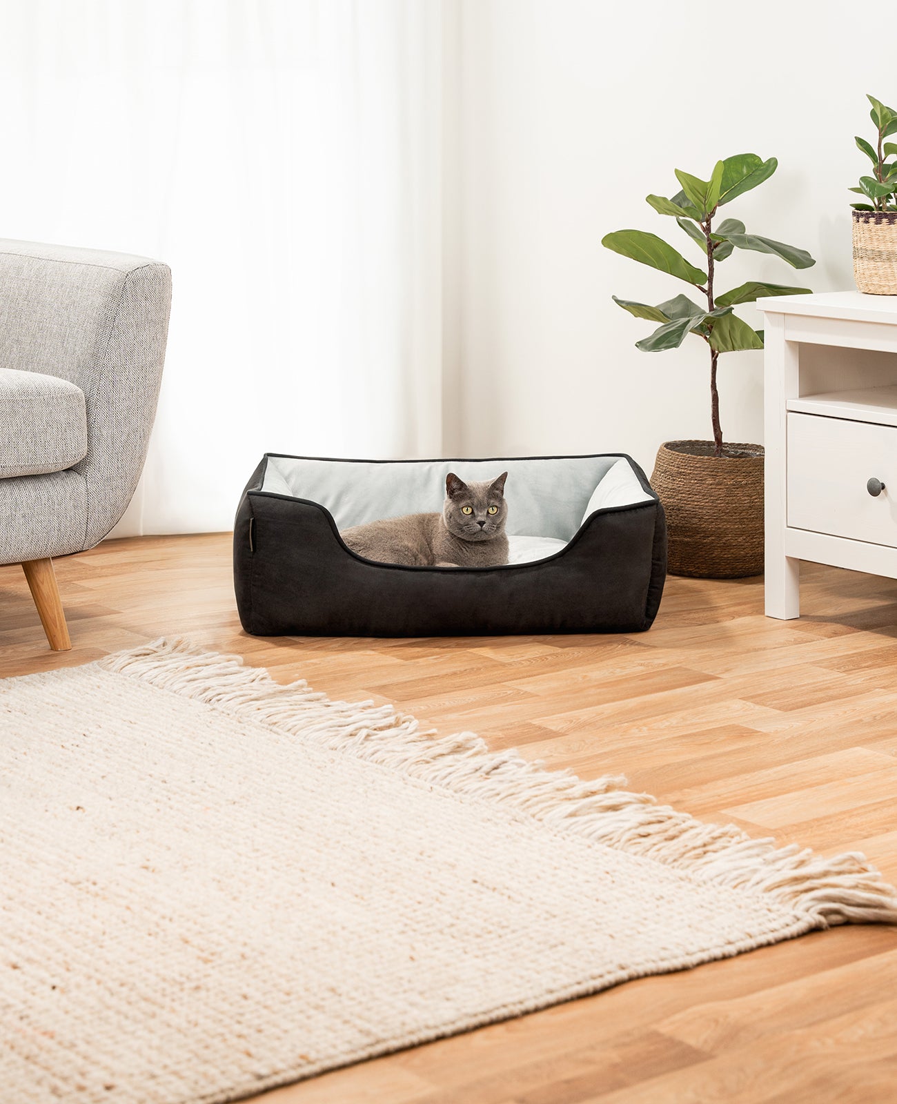 2-in-1 Katzenbett in Wildlederoptik