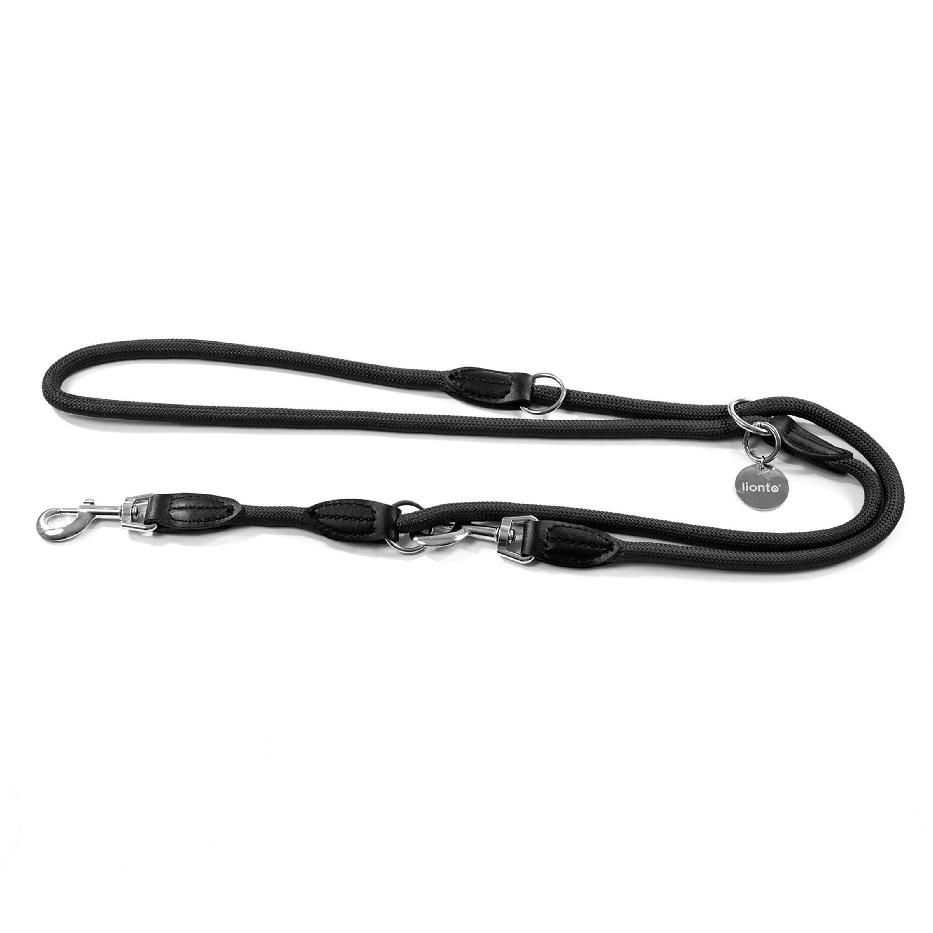 mehrfach längenverstellbare Hundeleine aus Nylon in schwarz