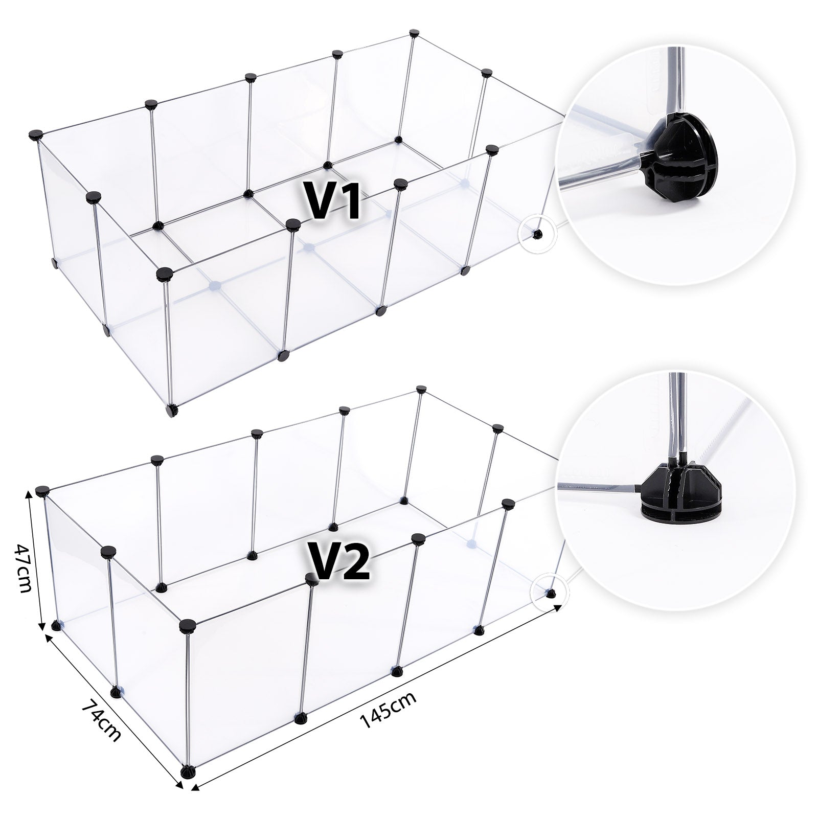 zwei Versionen zum Aufbau des Freilaufgeheges, einmal mit Bodenplatten und einmal ohne
