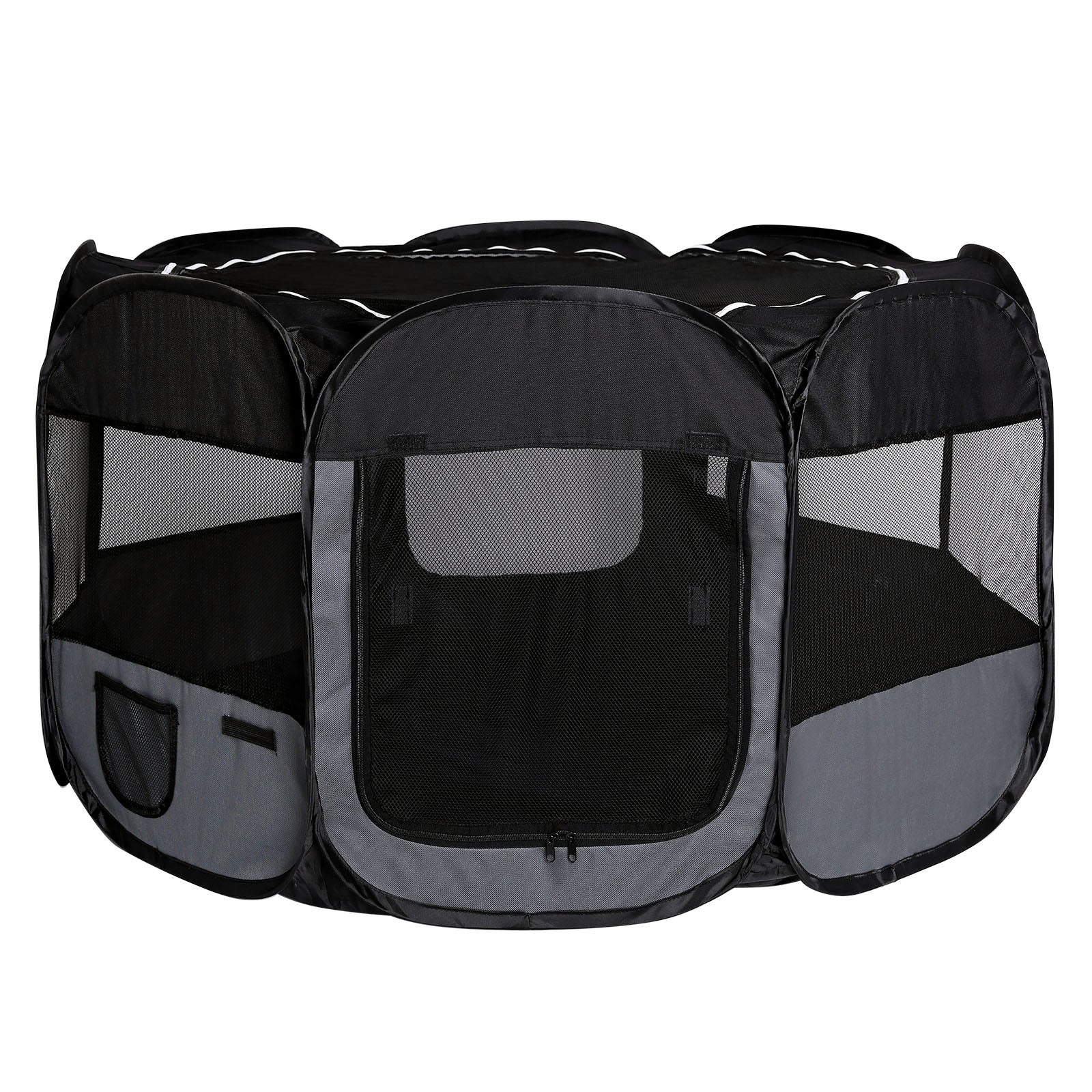 Welpenauslauf aus Oxfordgewebe in schwar/grau mit Mesh-Einsätzen