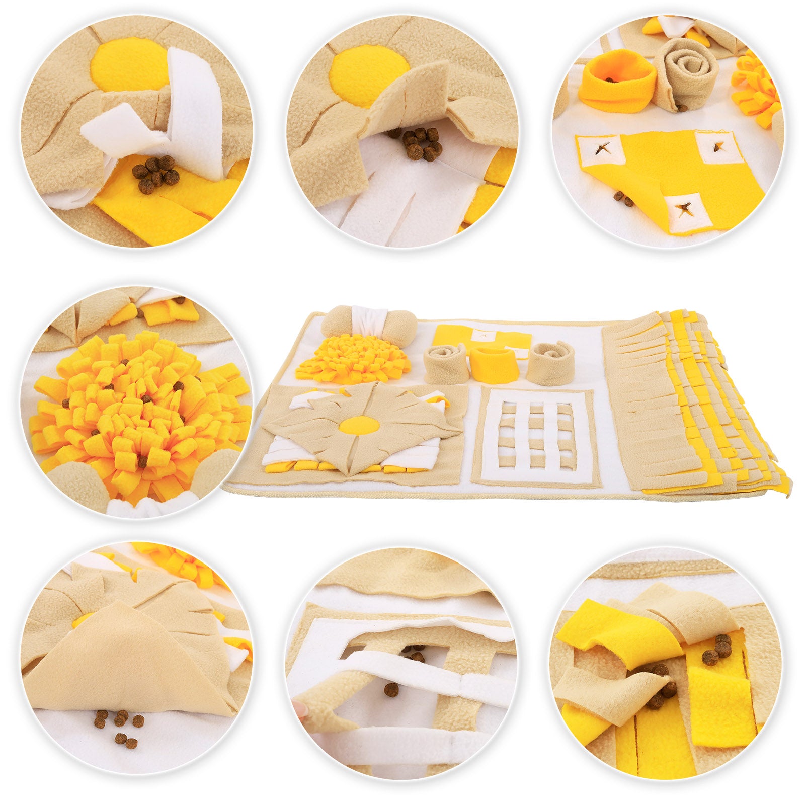 verschiedene Versteck-Möglichkeiten für die Leckerlie zur Förderung der Konzentration und des Geruchssinns