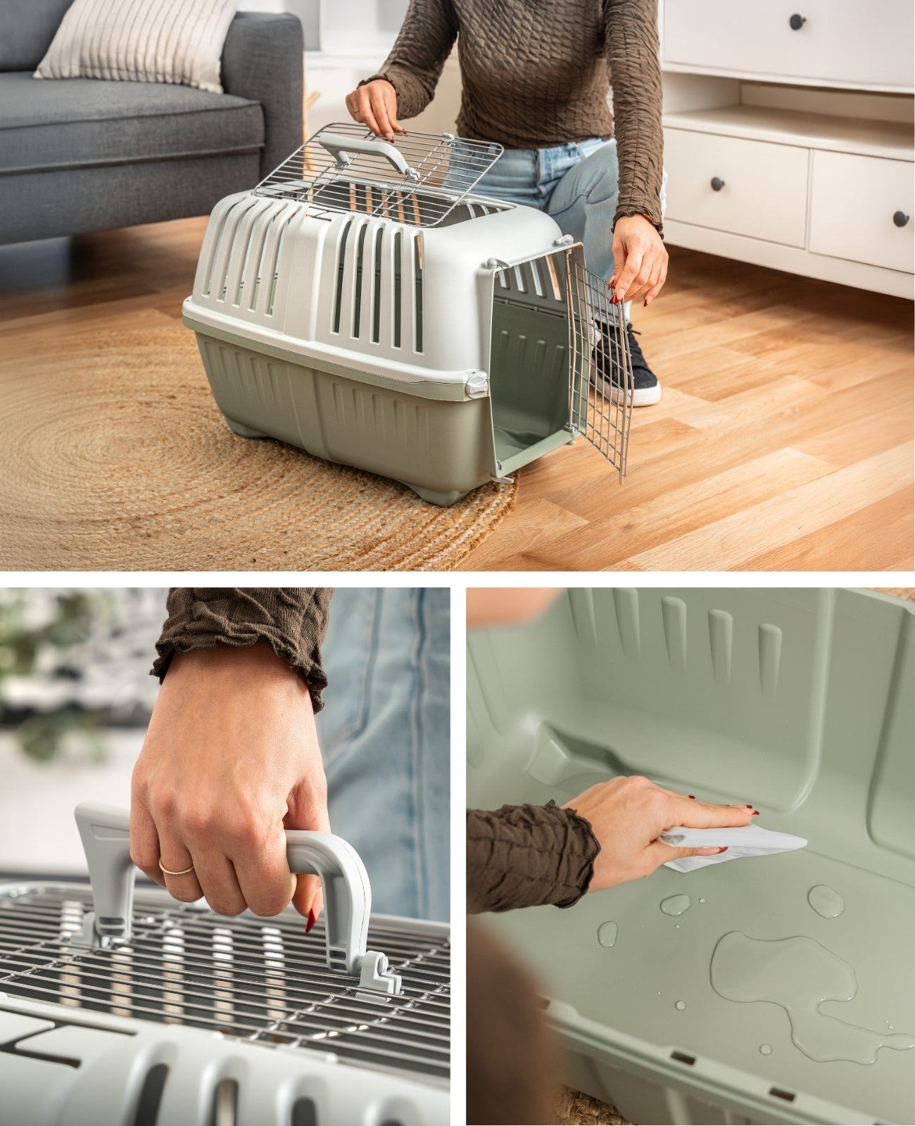 Transportbox aus recyceltem Kunststoff mit Metallgitter