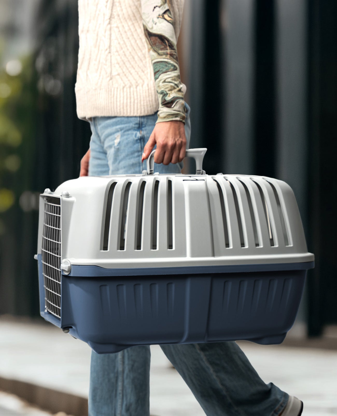 lionto Katzentransportbox aus Kunststoff mit Metalltür und -öffnung, 58,5x35,5x40 cm