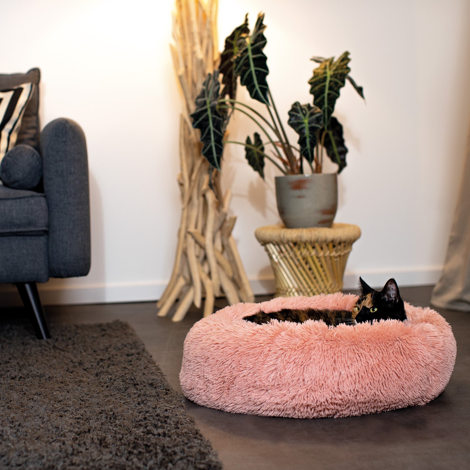 Rundes Katzenbett in Donutform aus Plüsch