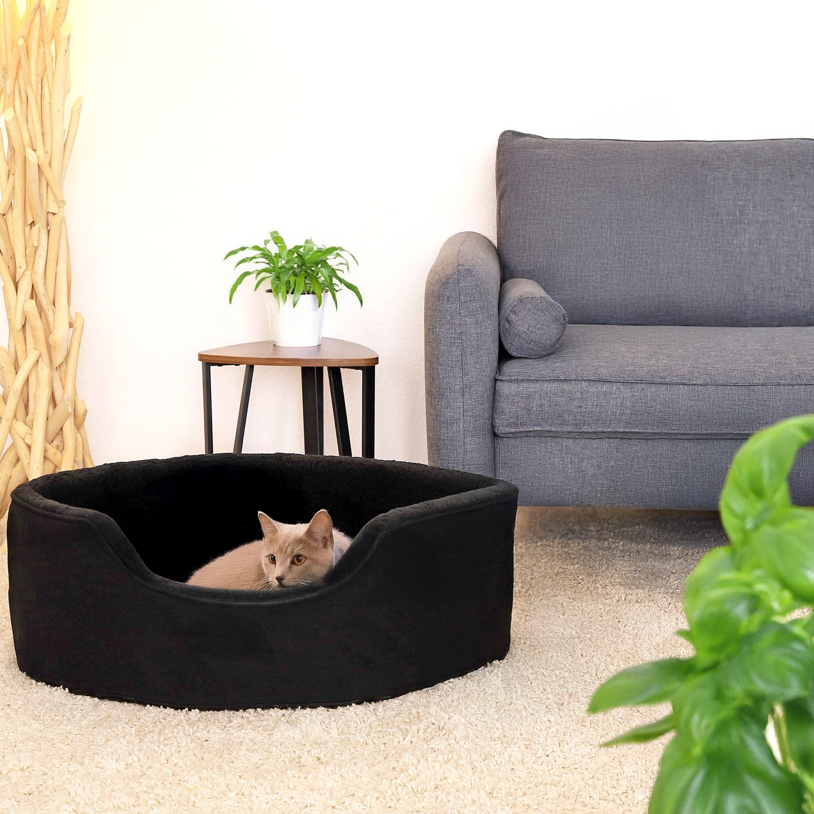 Waschbares Katzenbett mit Plüsch