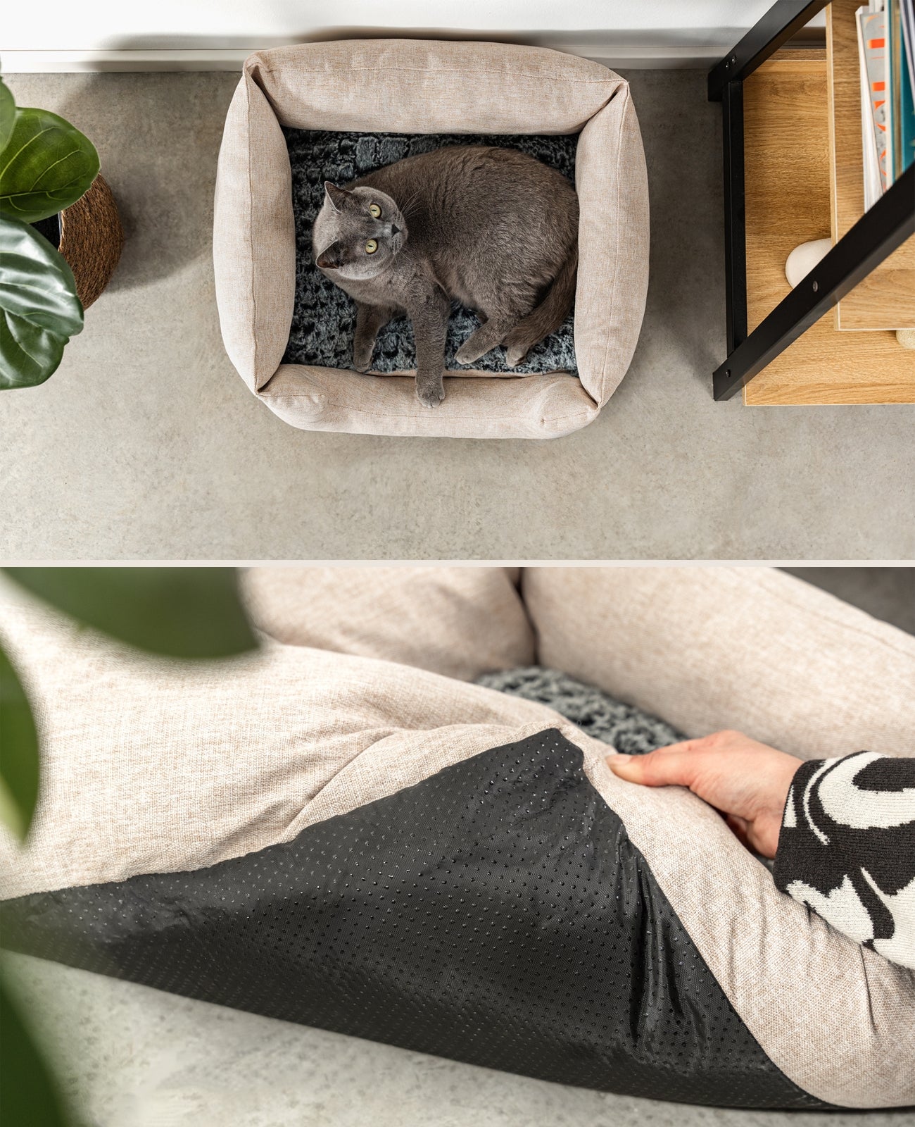 Katzenbett mit Wendekissen & meliertem Außenstoff