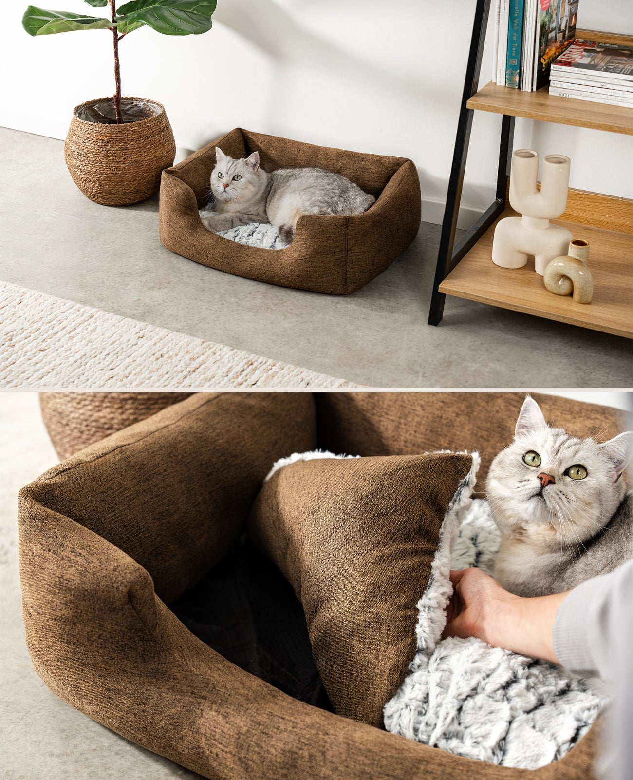 Katzenbett mit Wendekissen & meliertem Außenstoff