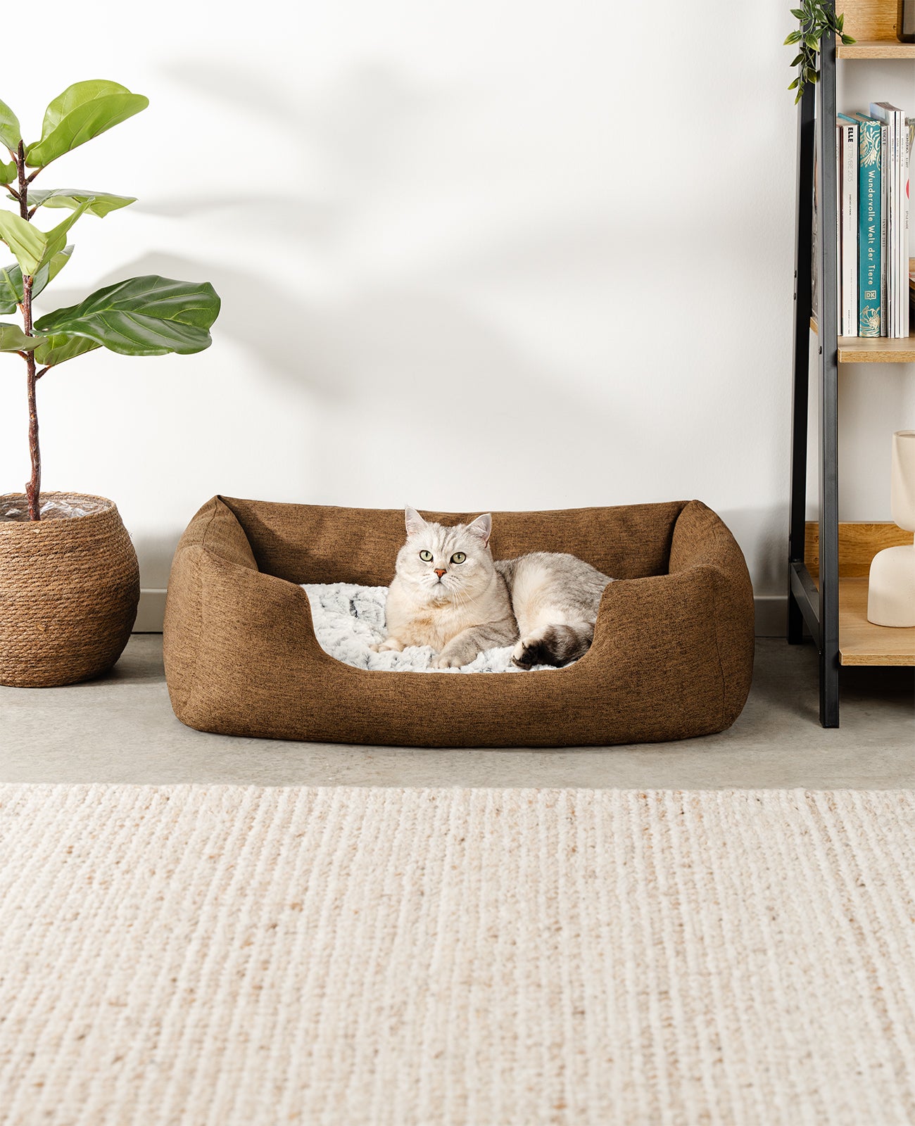 Katzenbett mit Wendekissen & meliertem Außenstoff