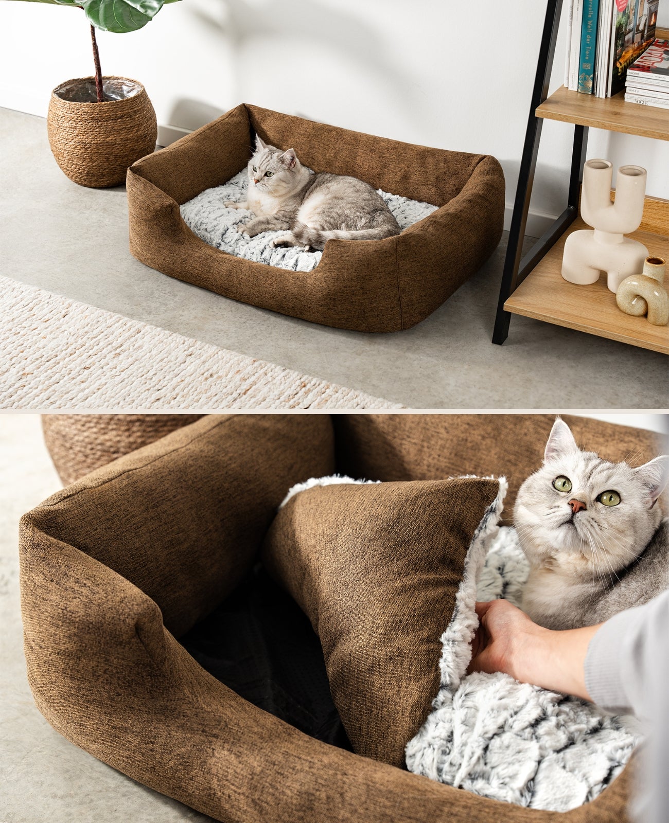 Katzenbett mit Wendekissen & meliertem Außenstoff