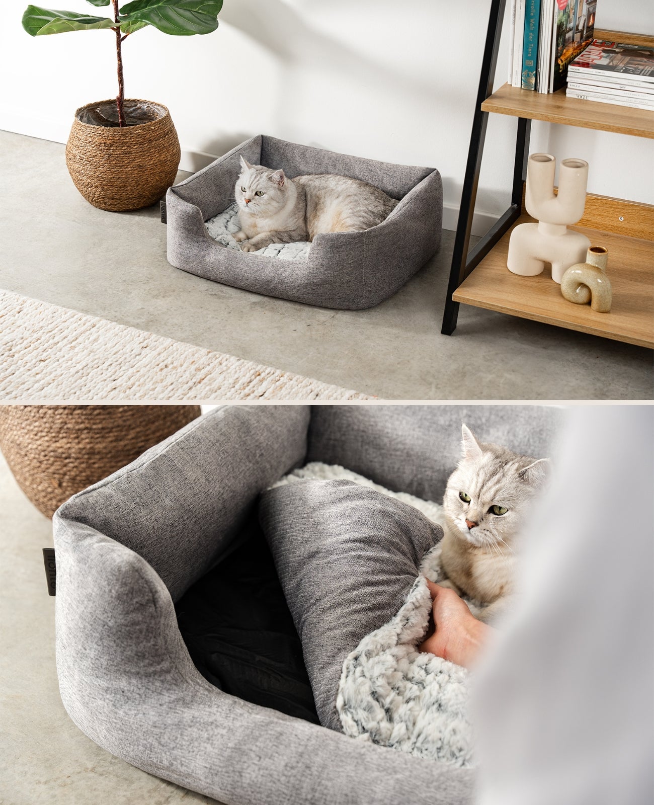 Katzenbett mit Wendekissen & meliertem Außenstoff
