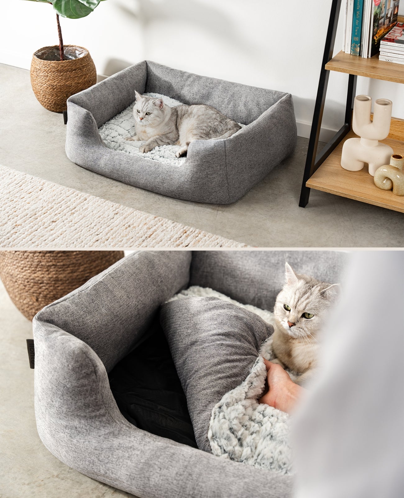 Katzenbett mit Wendekissen & meliertem Außenstoff