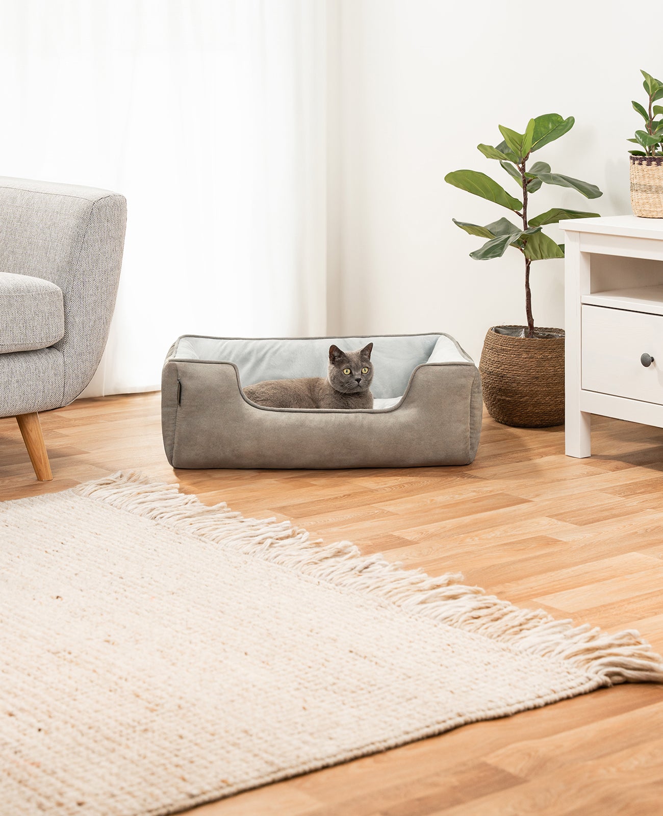 2-in-1 Katzenbett in Wildlederoptik