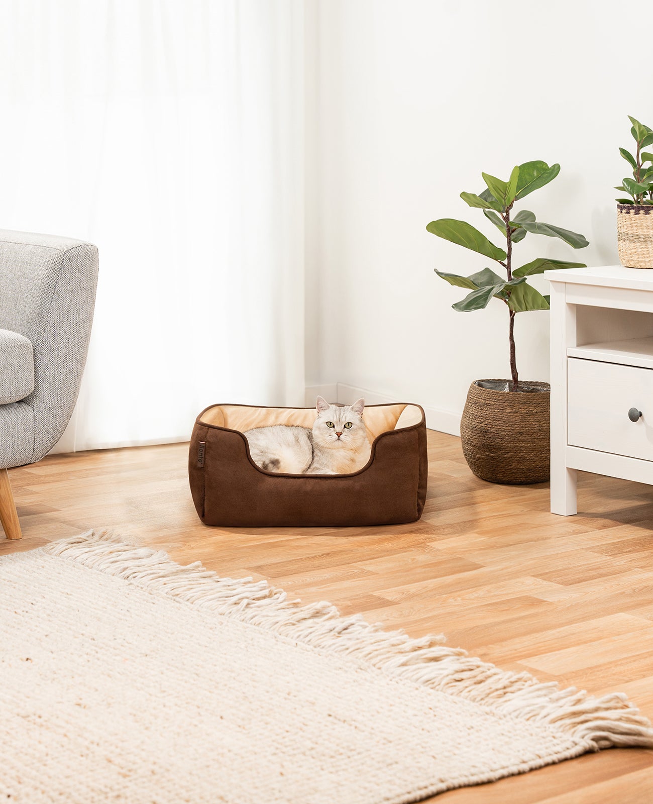 2-in-1 Katzenbett in Wildlederoptik