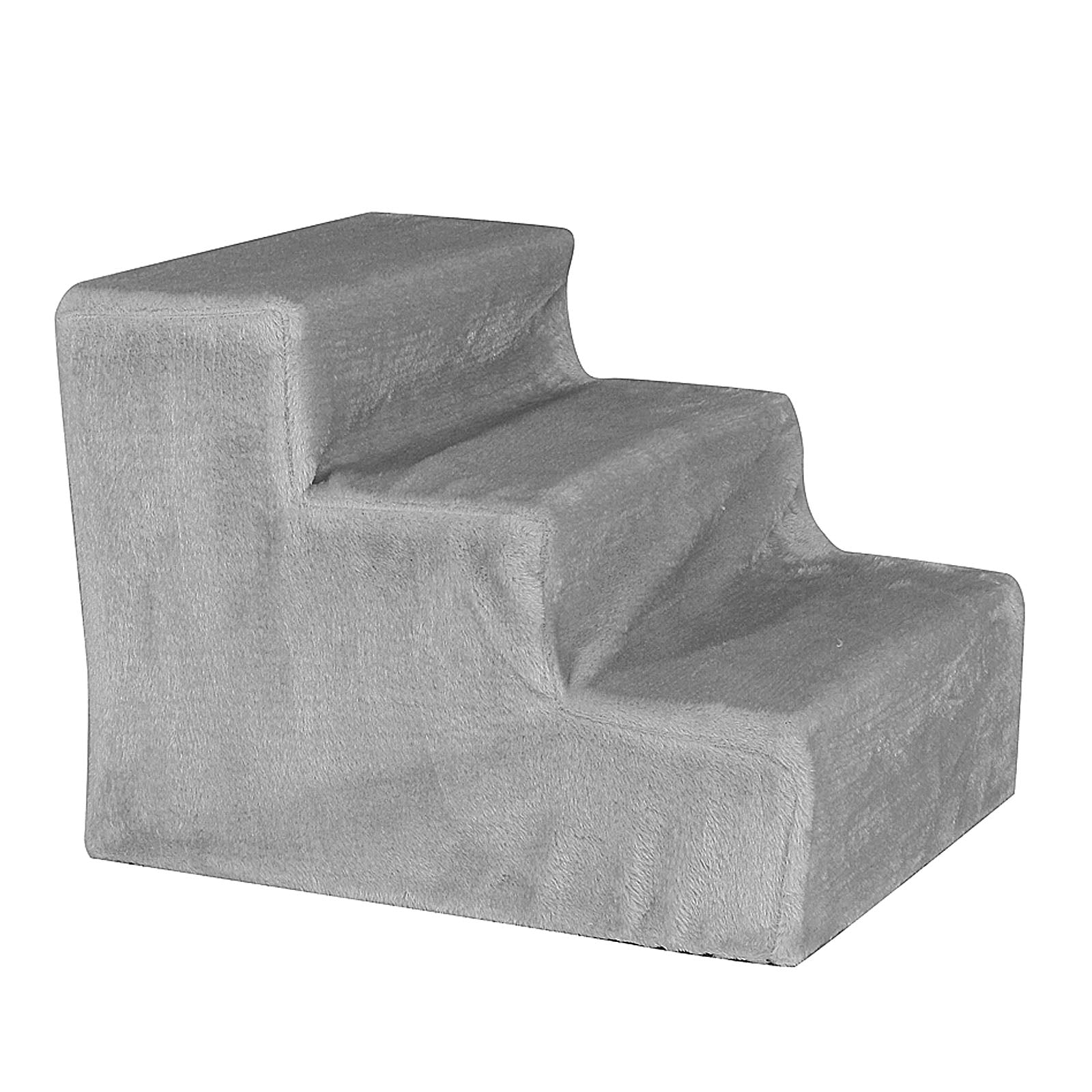 graue Haustiertreppe mit drei Stufen und Plüschbezug