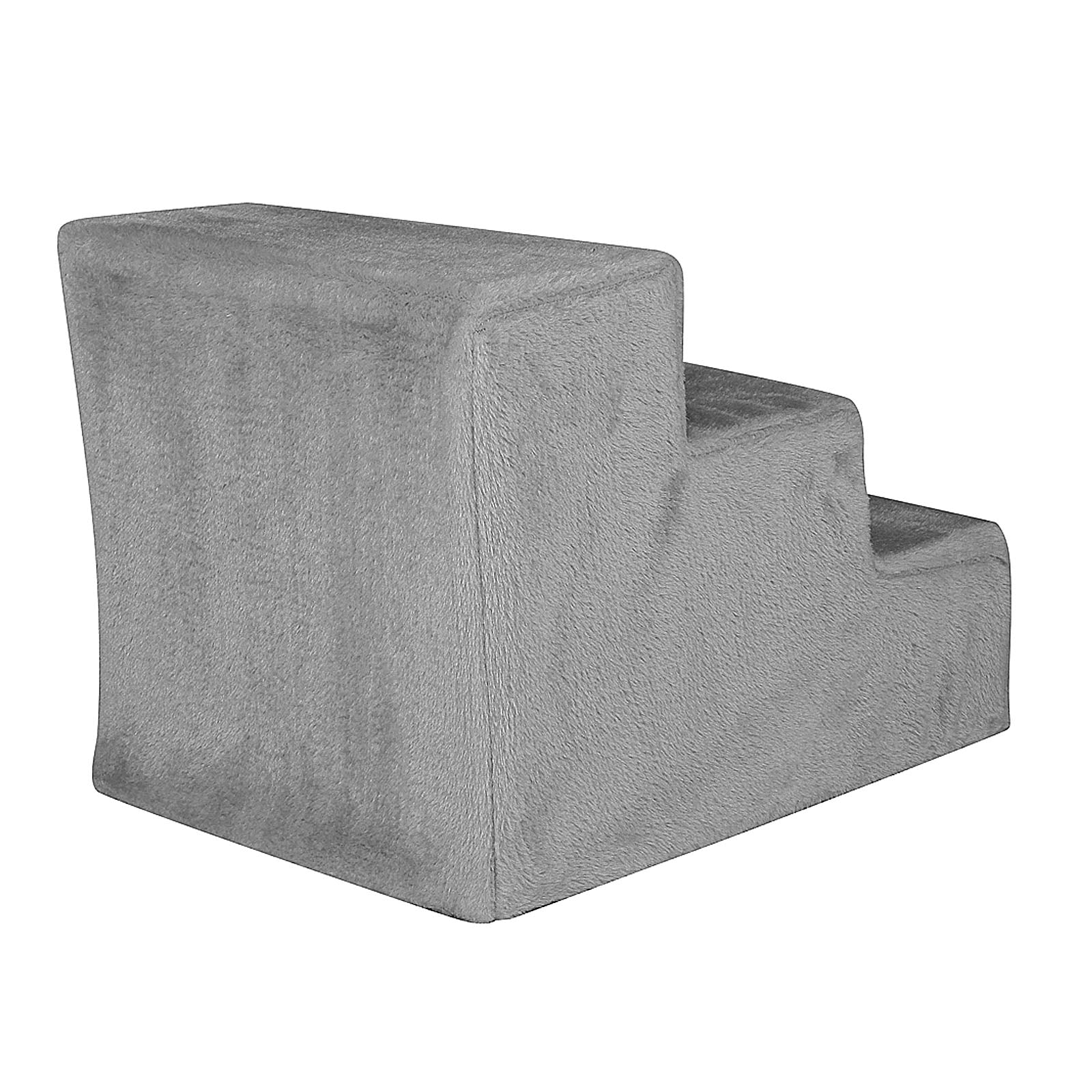 graue Haustiertreppe mit drei Stufen und Plüschbezug