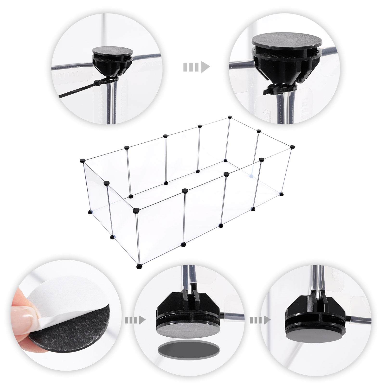 Filzplättchen für Steck-Verbinder am Boden des Freilaufgeheges