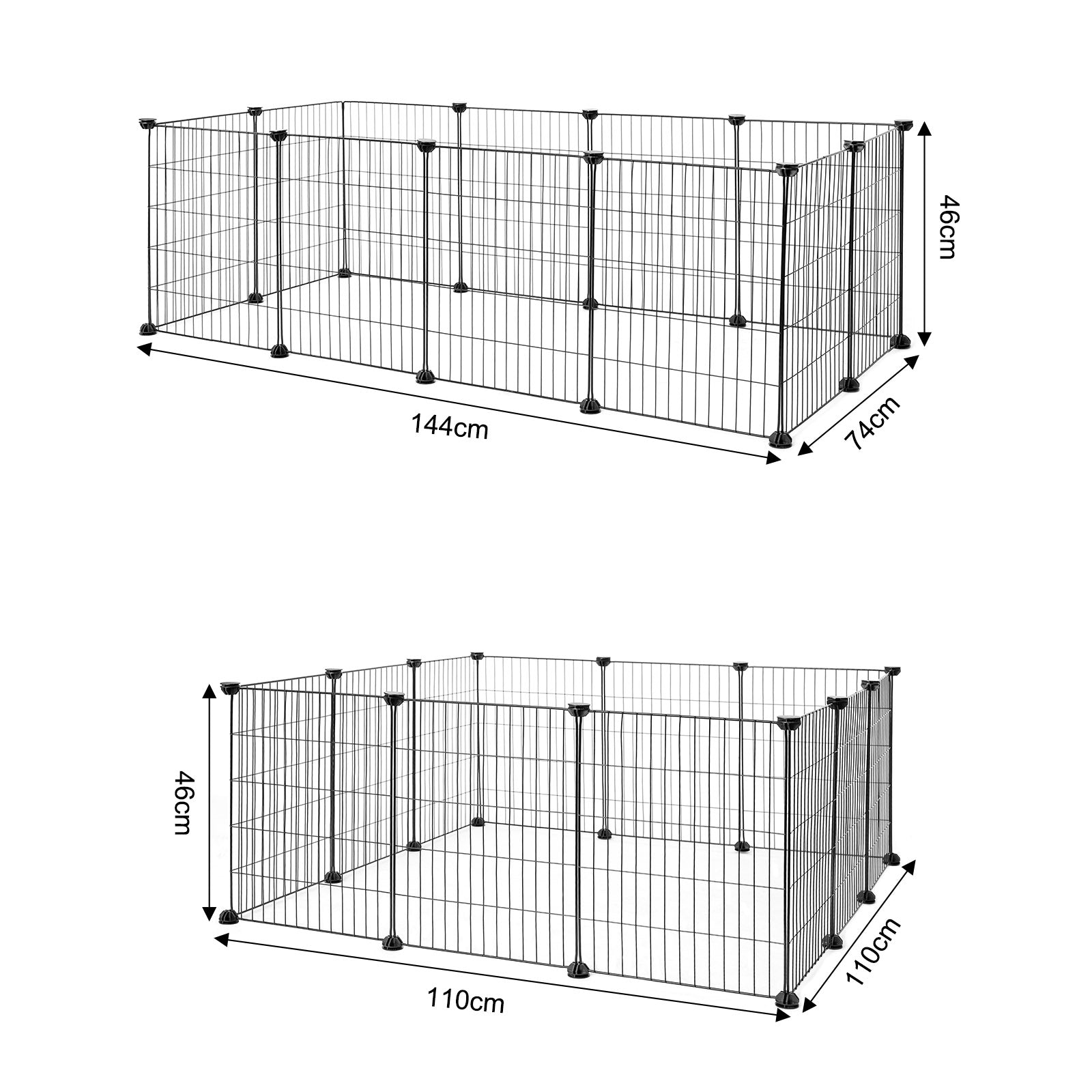 detaillierte Angaben aller Maße anhand des Freilaufgeheges