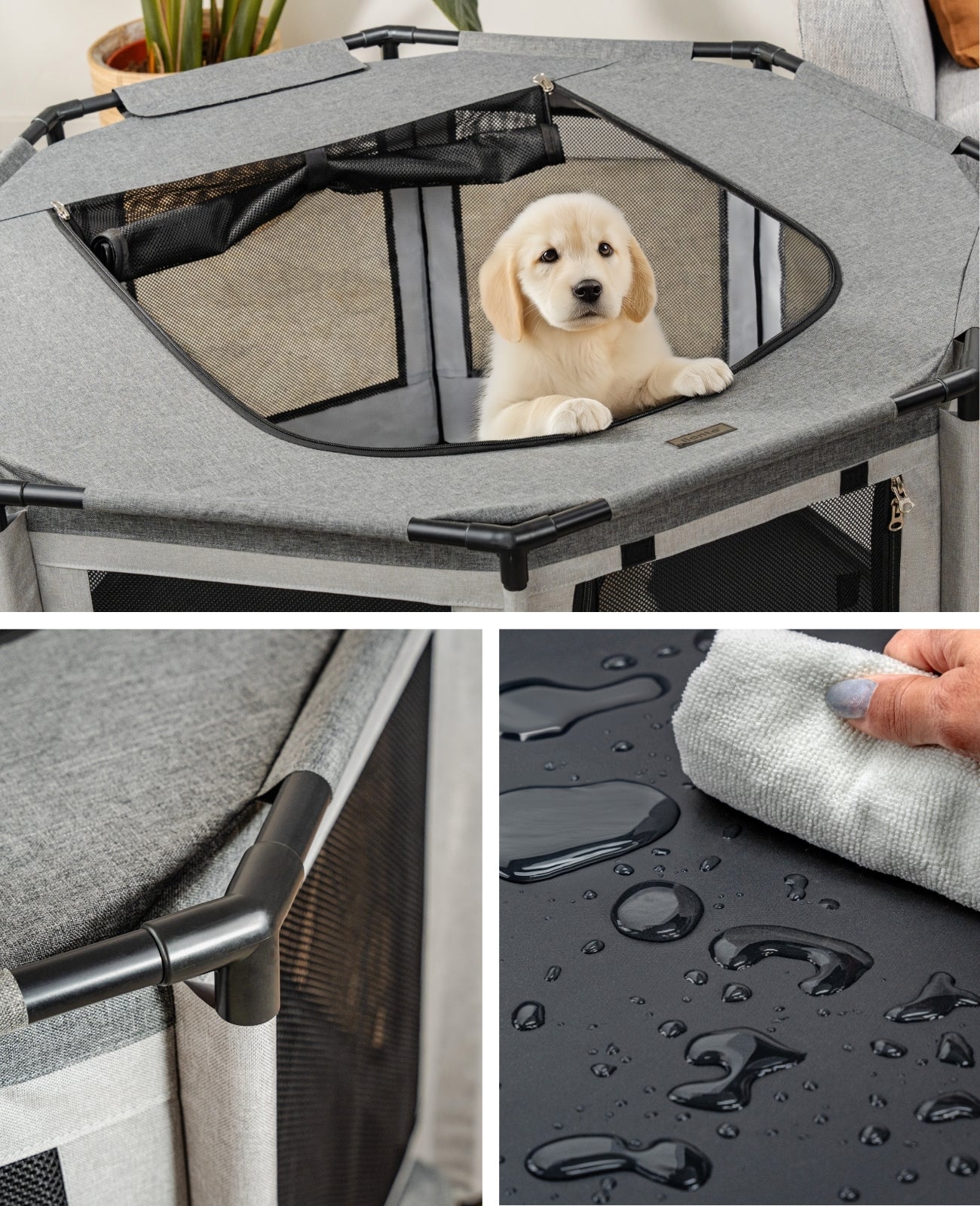 Welpenauslauf mit Rahmen aus PVC-Rohren