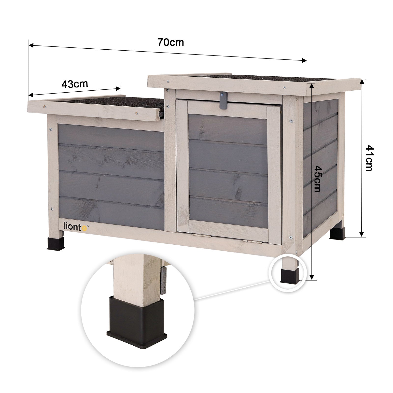 detaillierte Angabe aller Maße anhand des Kaninchenstalls und Plastikschutzkappen für Füße