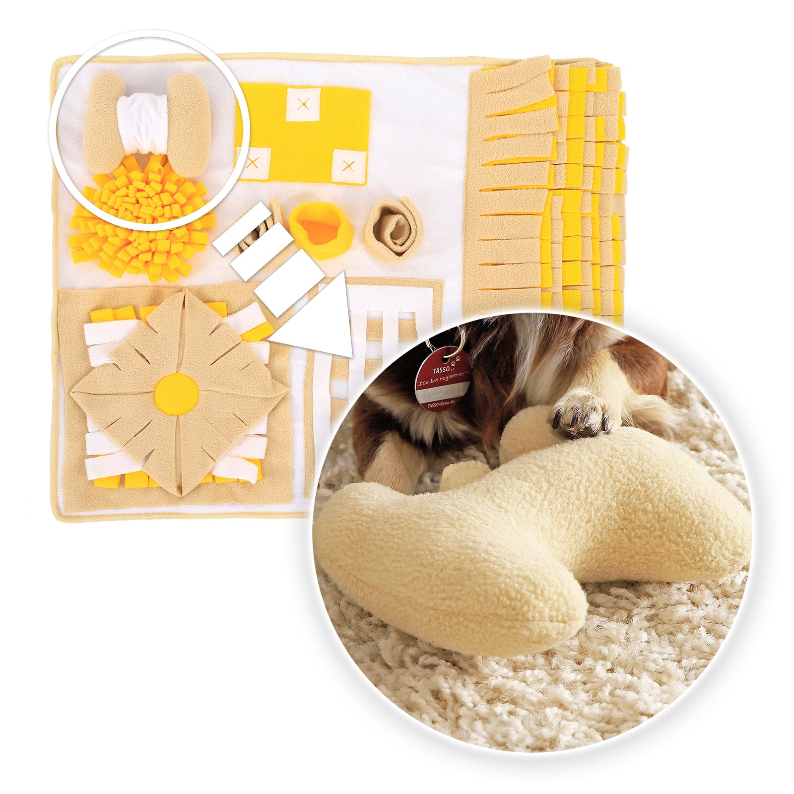 intigriertes Kuschelkissen an Schnüffelteppich