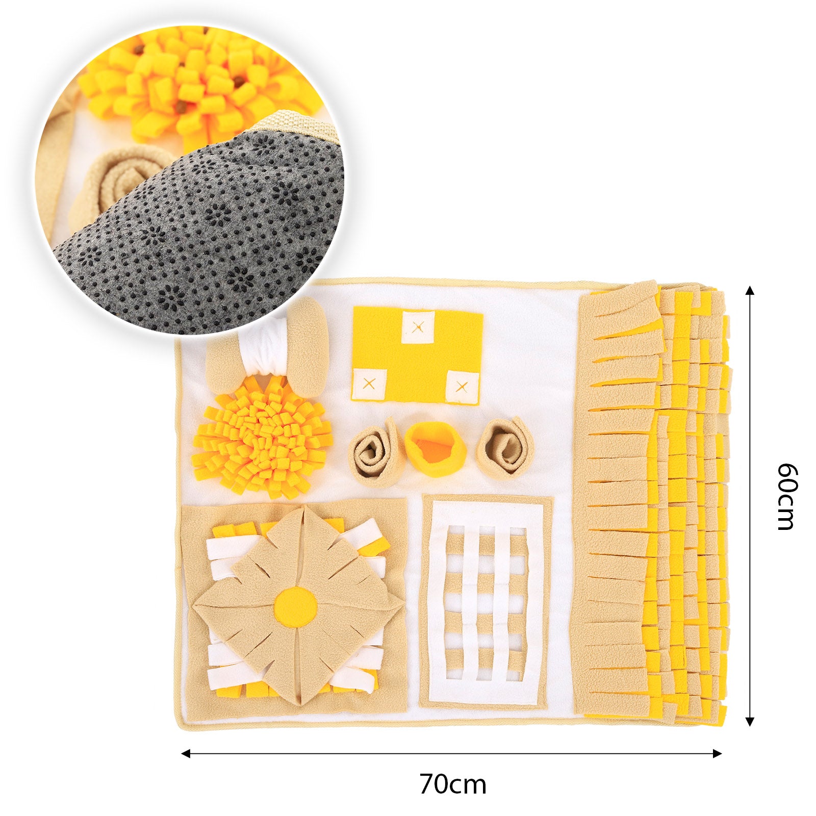 detaillierte Angaben aller Maße anhand des Schnüffelteppichs