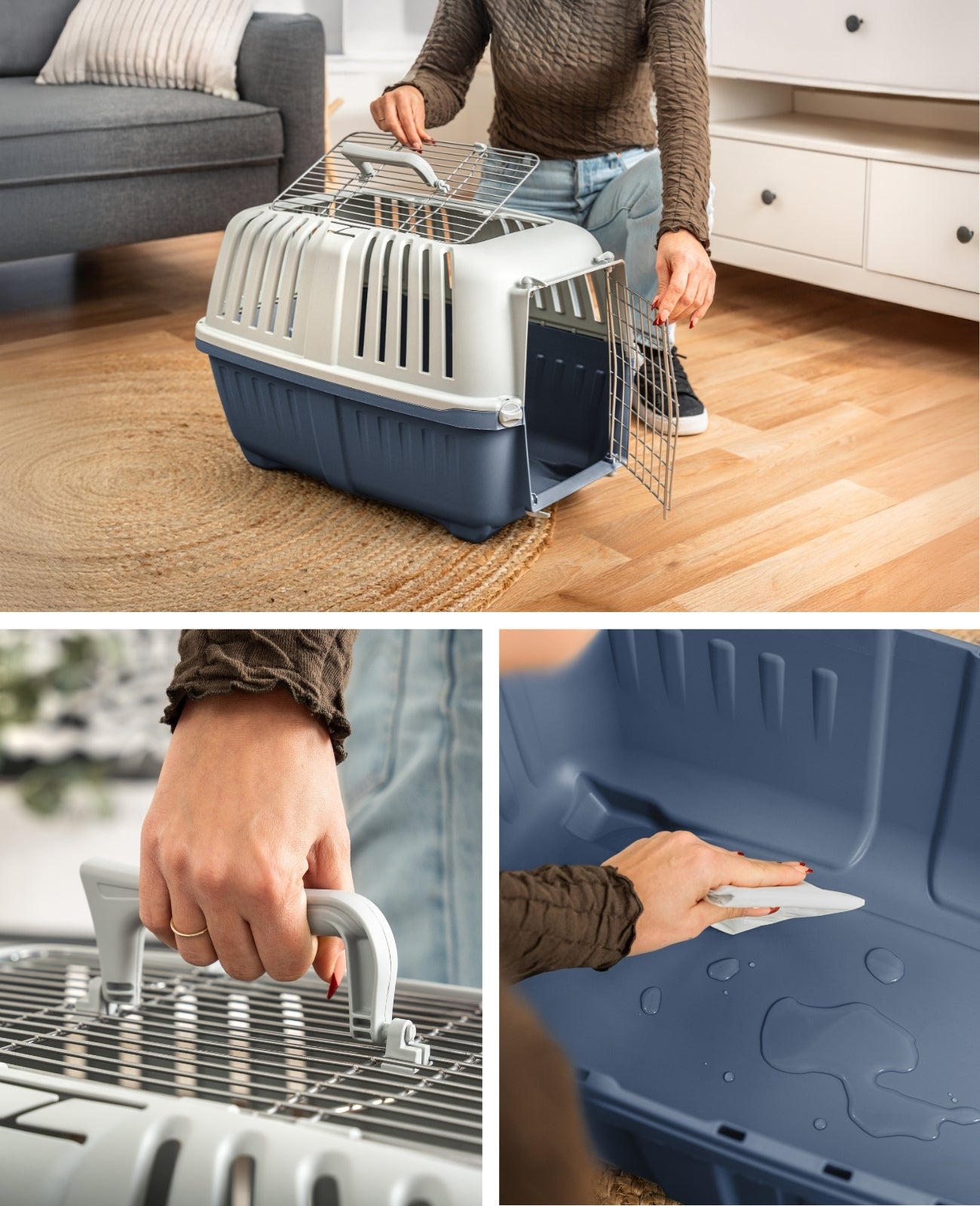 Transportbox aus recyceltem Kunststoff mit Metallgitter