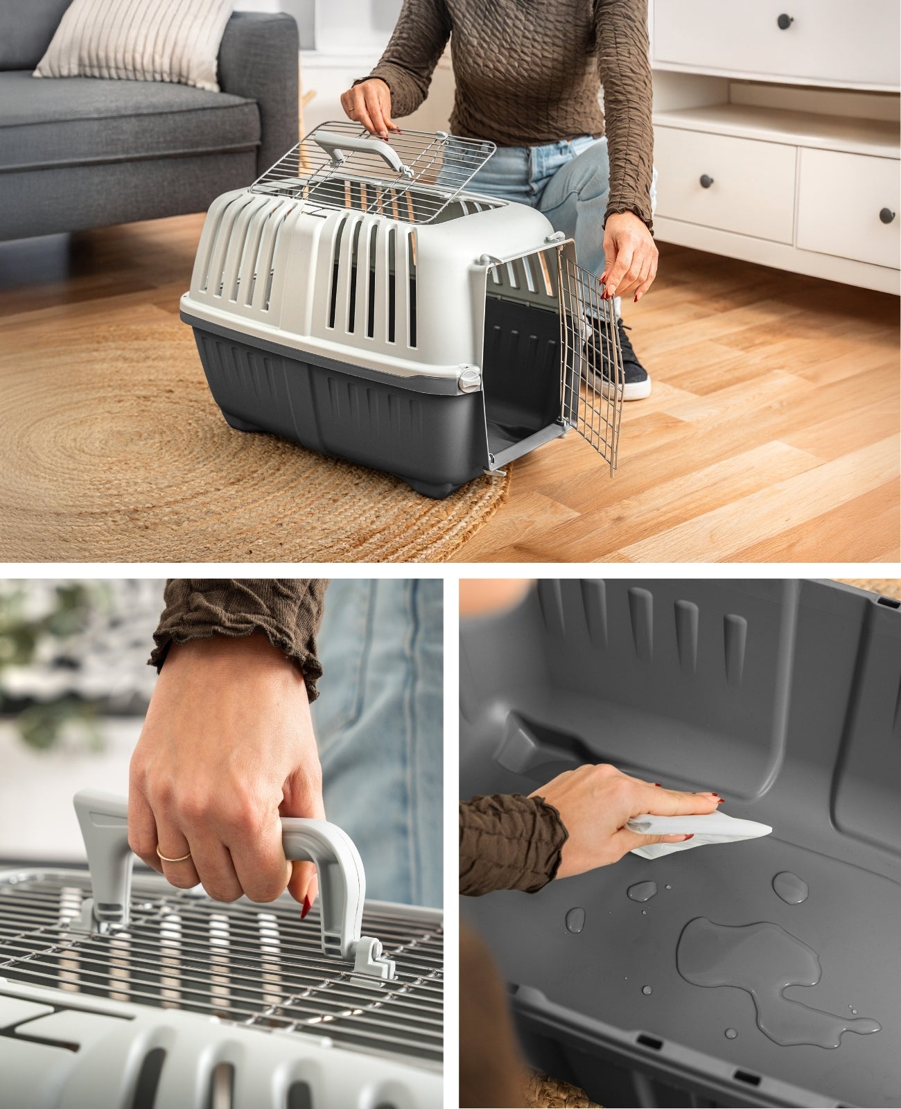 Transportbox aus recyceltem Kunststoff mit Metallgitter