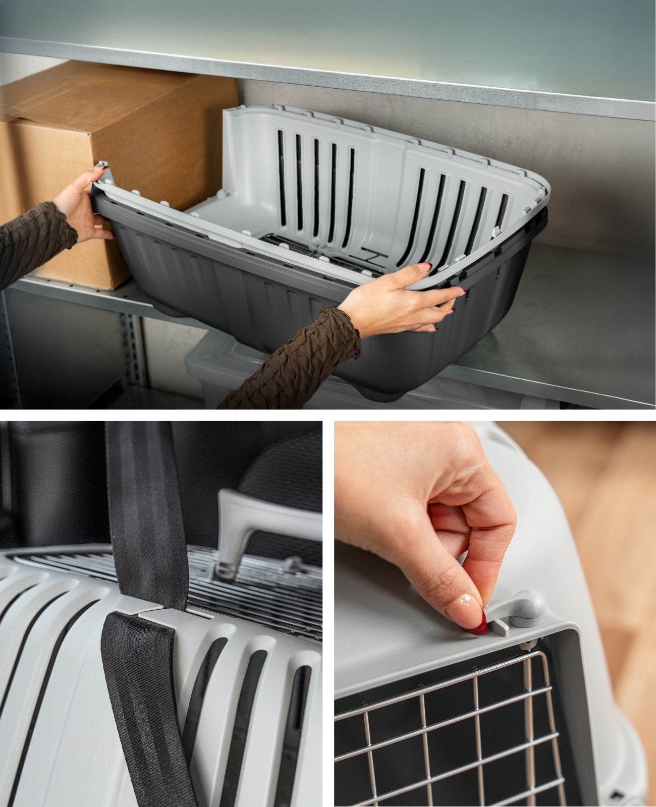 Transportbox aus recyceltem Kunststoff mit Metallgitter