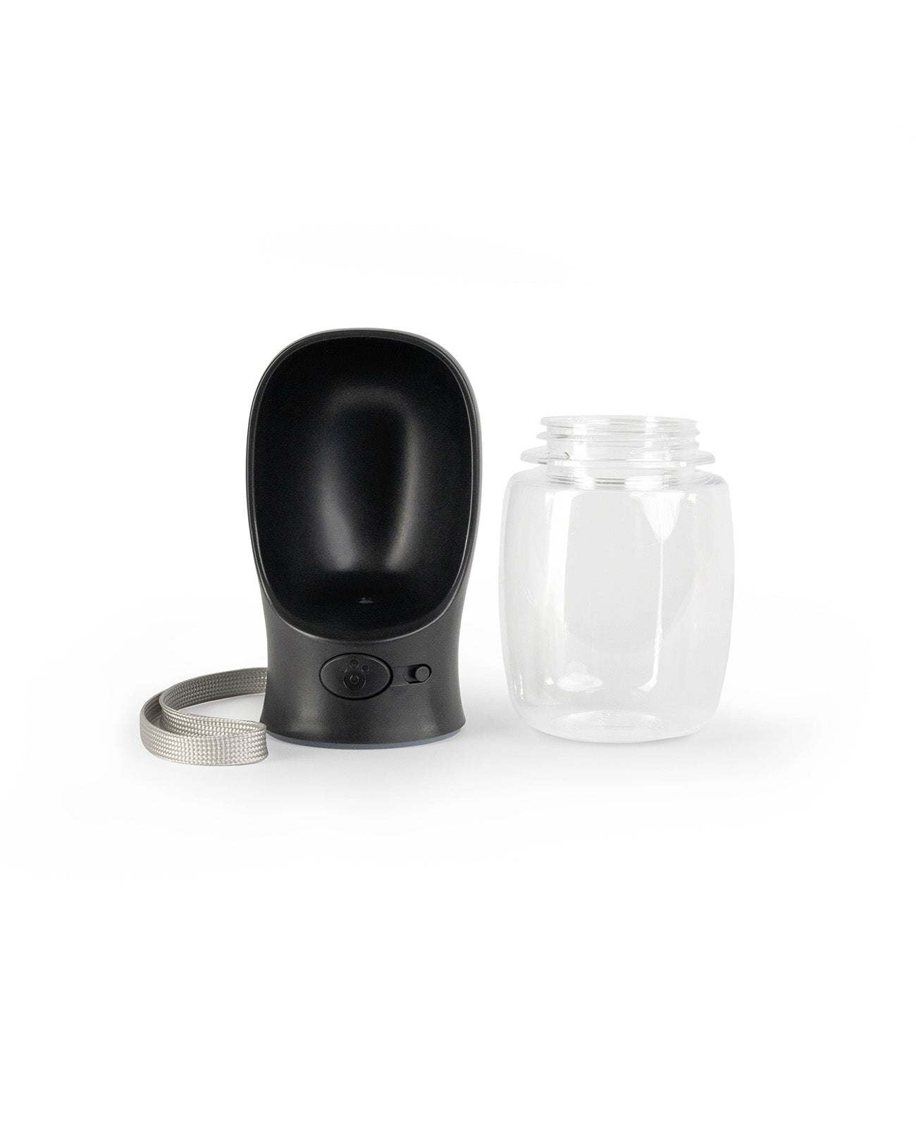 Deckel und Körper der Hundetrinkflasche nebeneinander gestellt